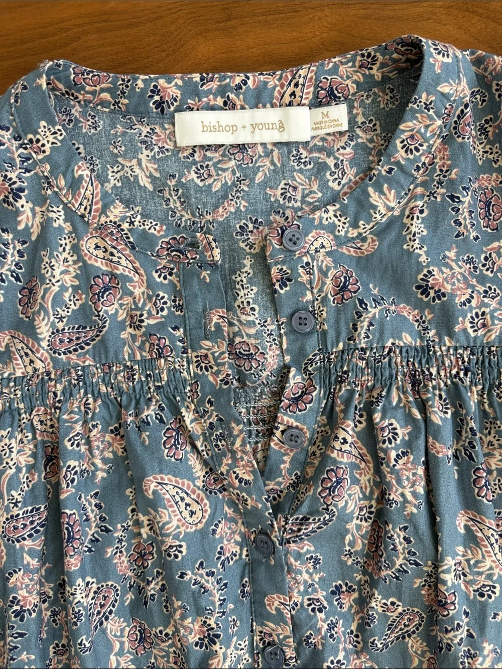 Anthropologie Bishop + Young Rachel Paisley Cotton Blouse Ruched Sleeve Medium - Picture 6 of 9